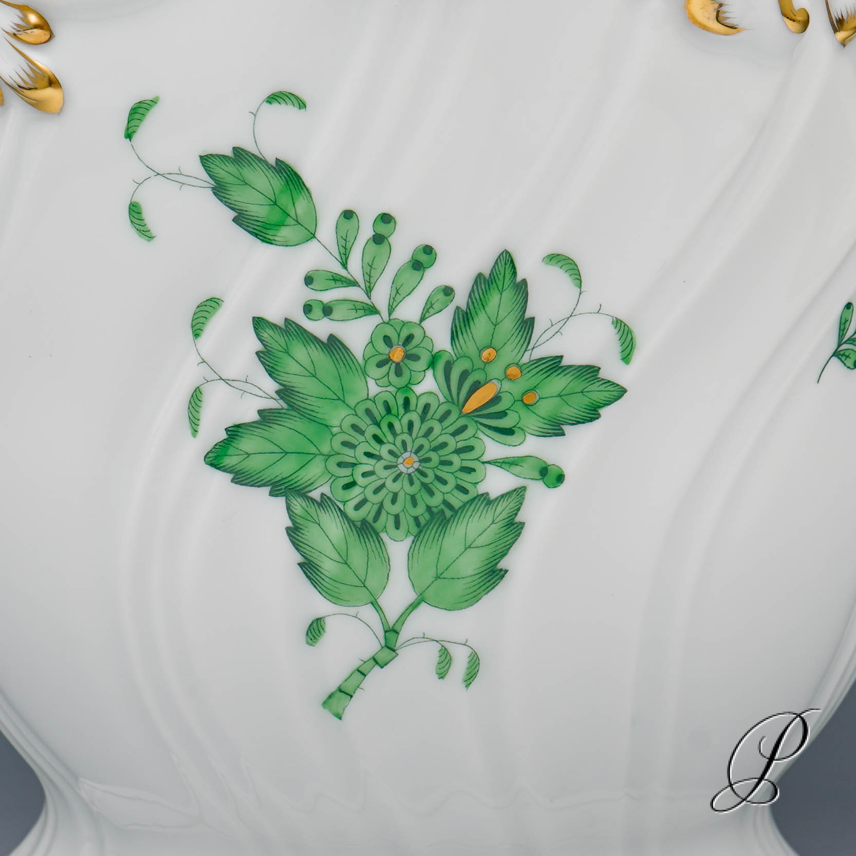 großer schwerer Blumentopf Herend Apponyi grün – Bild 3