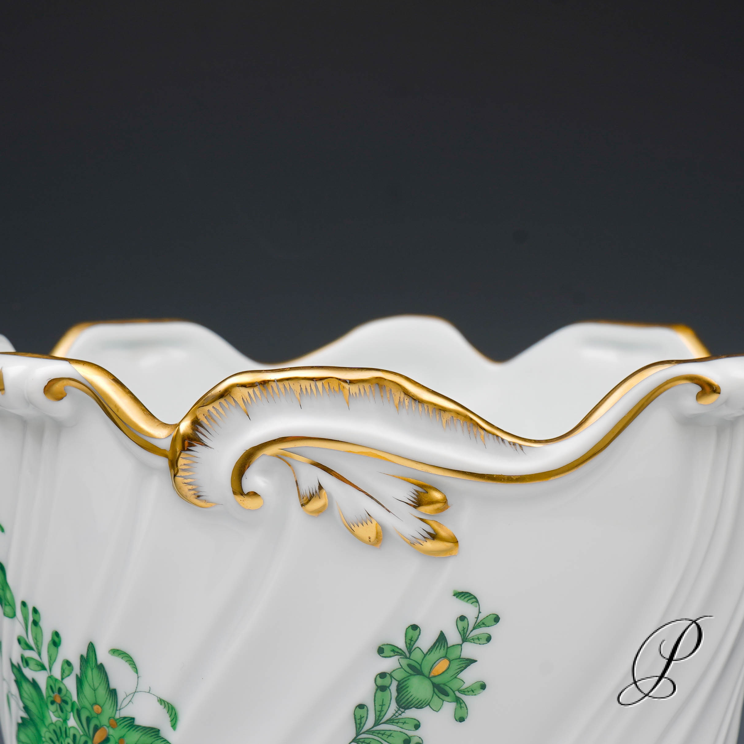 großer schwerer Blumentopf Herend Apponyi grün – Bild 4