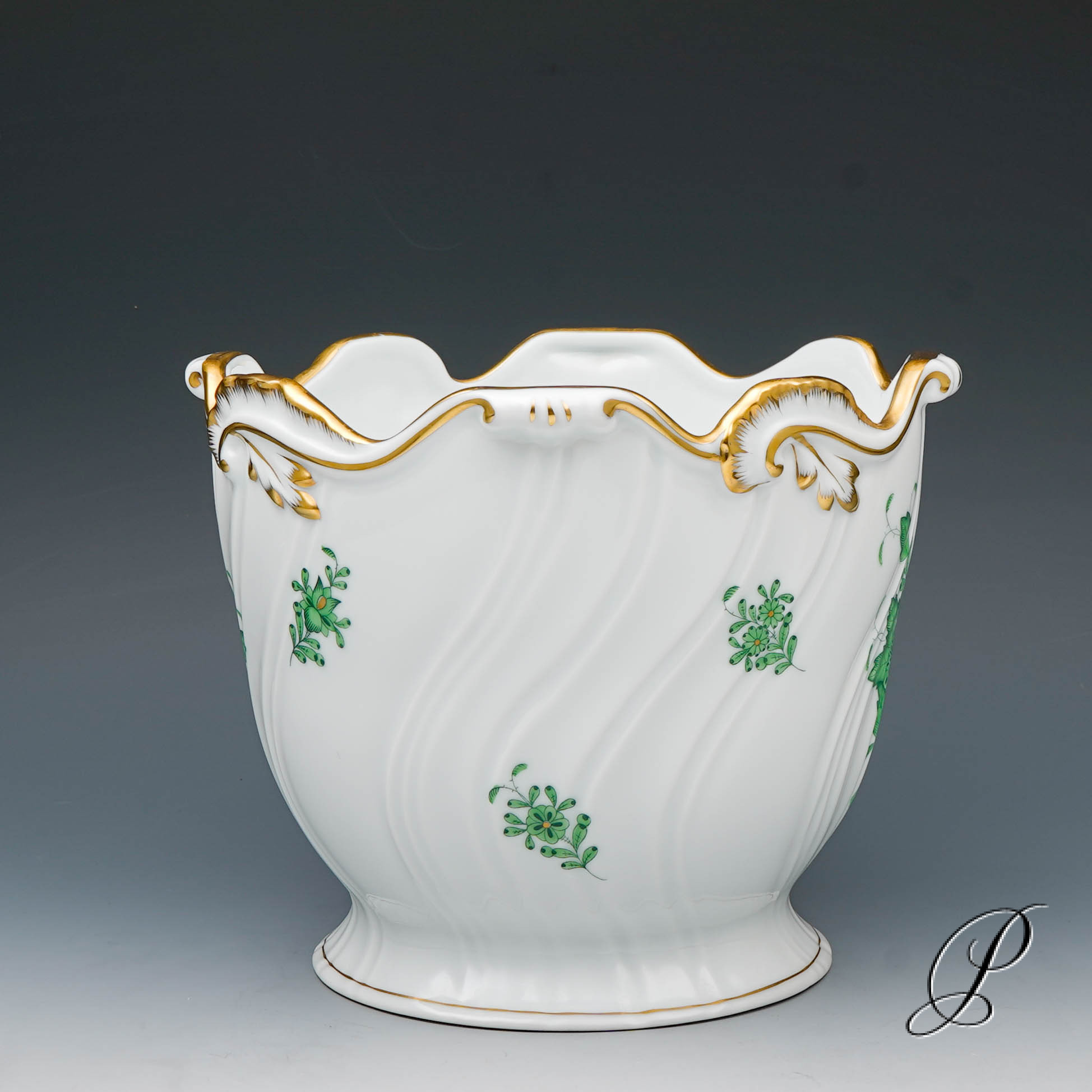 großer schwerer Blumentopf Herend Apponyi grün – Bild 5