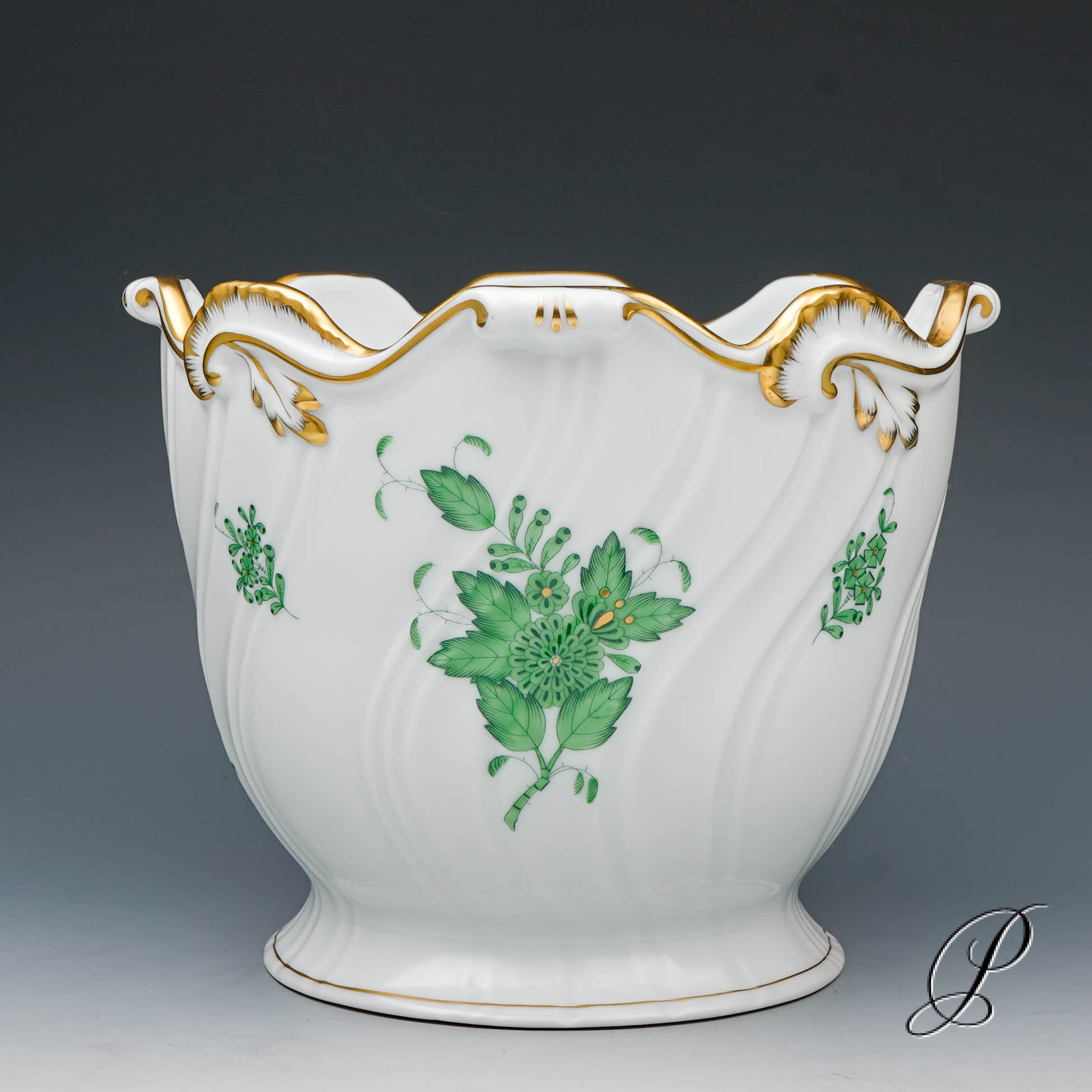 großer schwerer Blumentopf Herend Apponyi grün – Bild 6