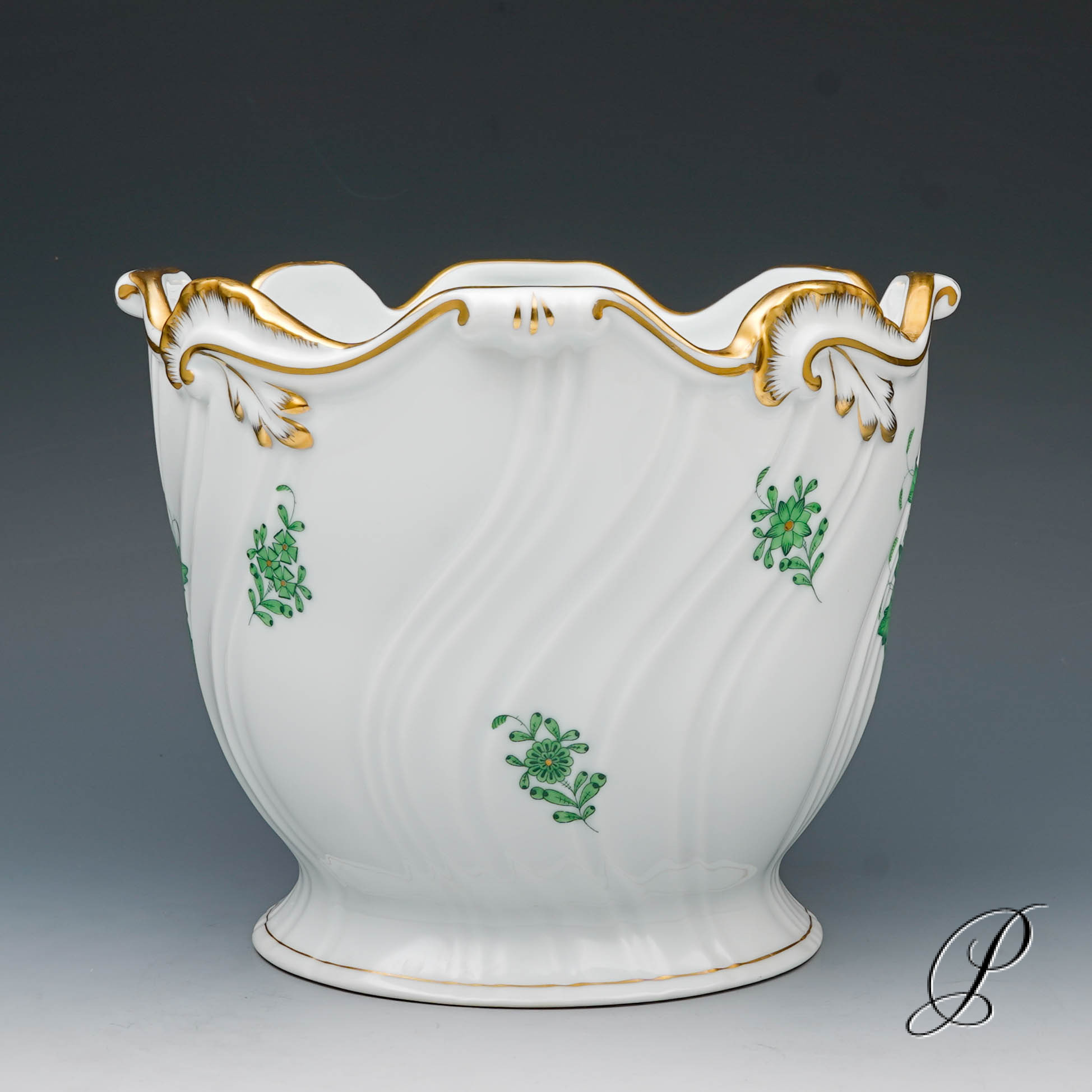 großer schwerer Blumentopf Herend Apponyi grün – Bild 7