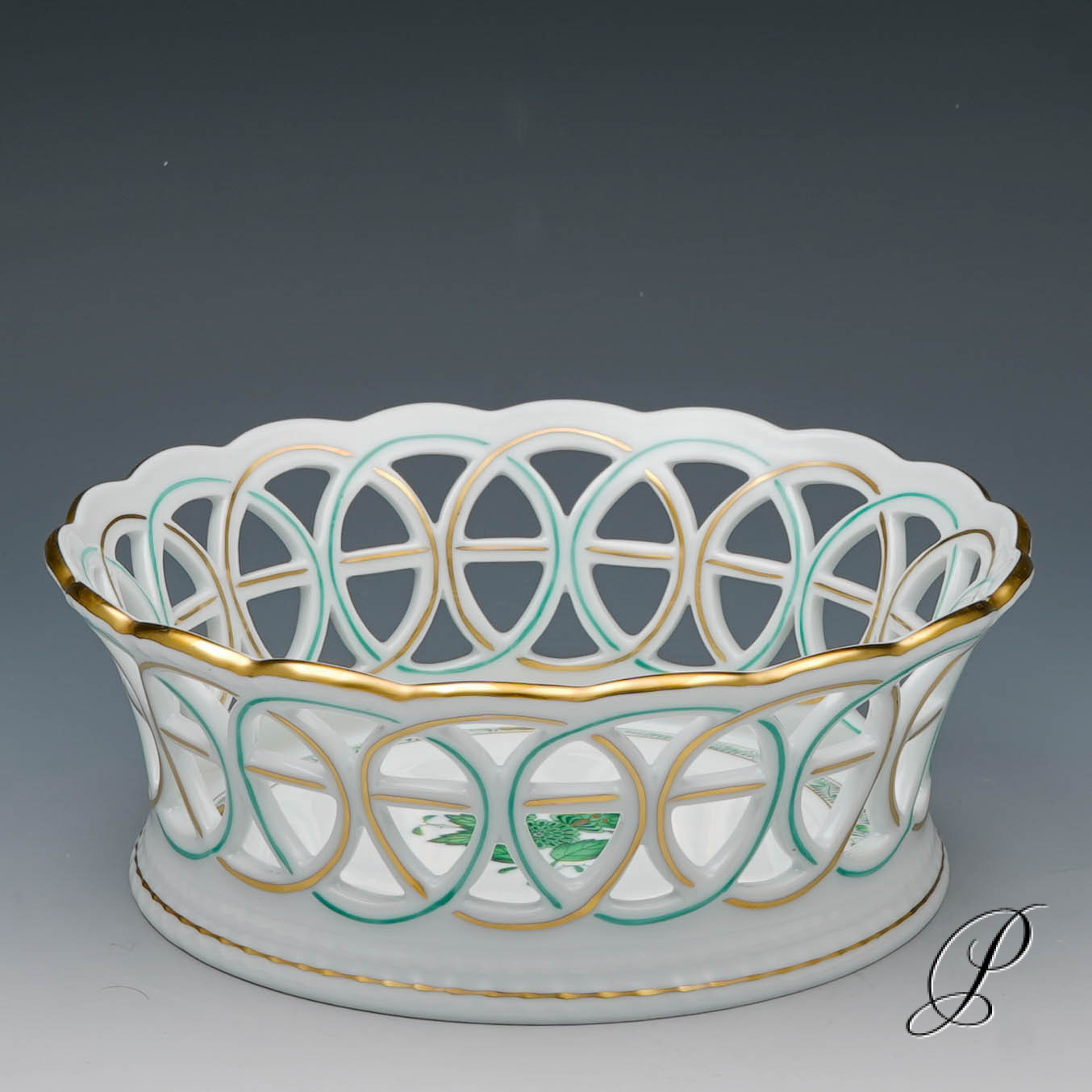 großer wunderschöner Korb Herend Apponyi grün – Bild 2