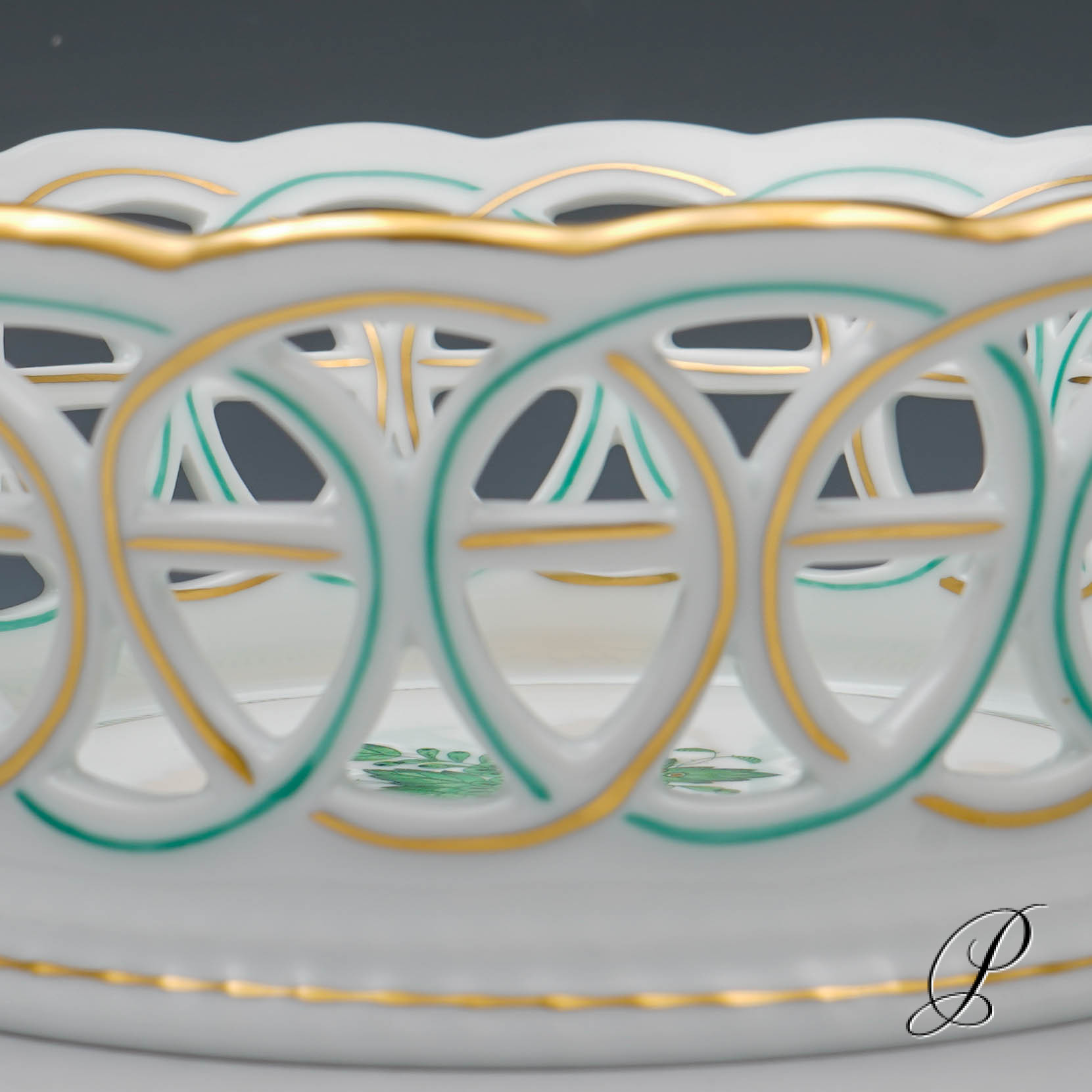 großer wunderschöner Korb Herend Apponyi grün – Bild 3