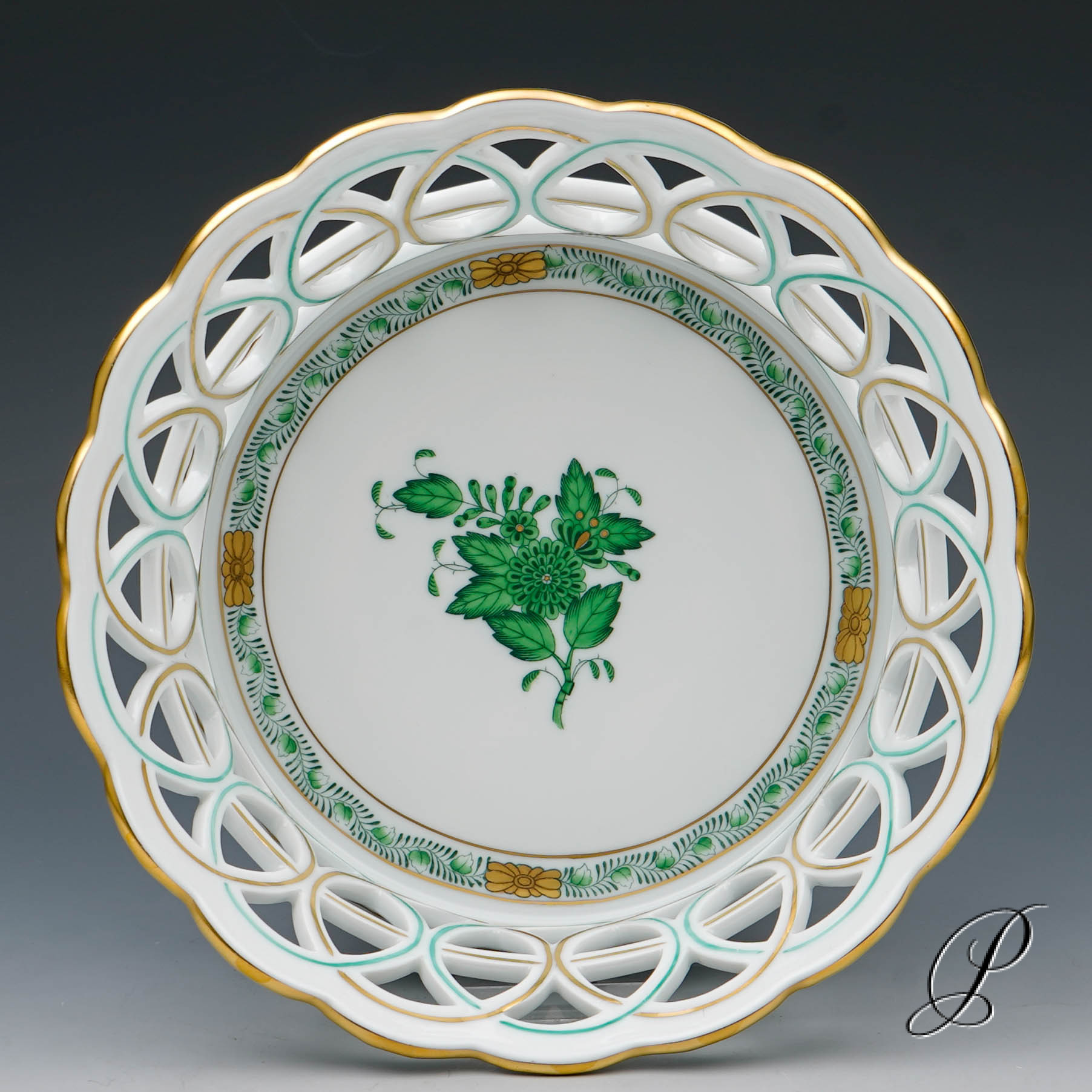 großer wunderschöner Korb Herend Apponyi grün – Bild 4