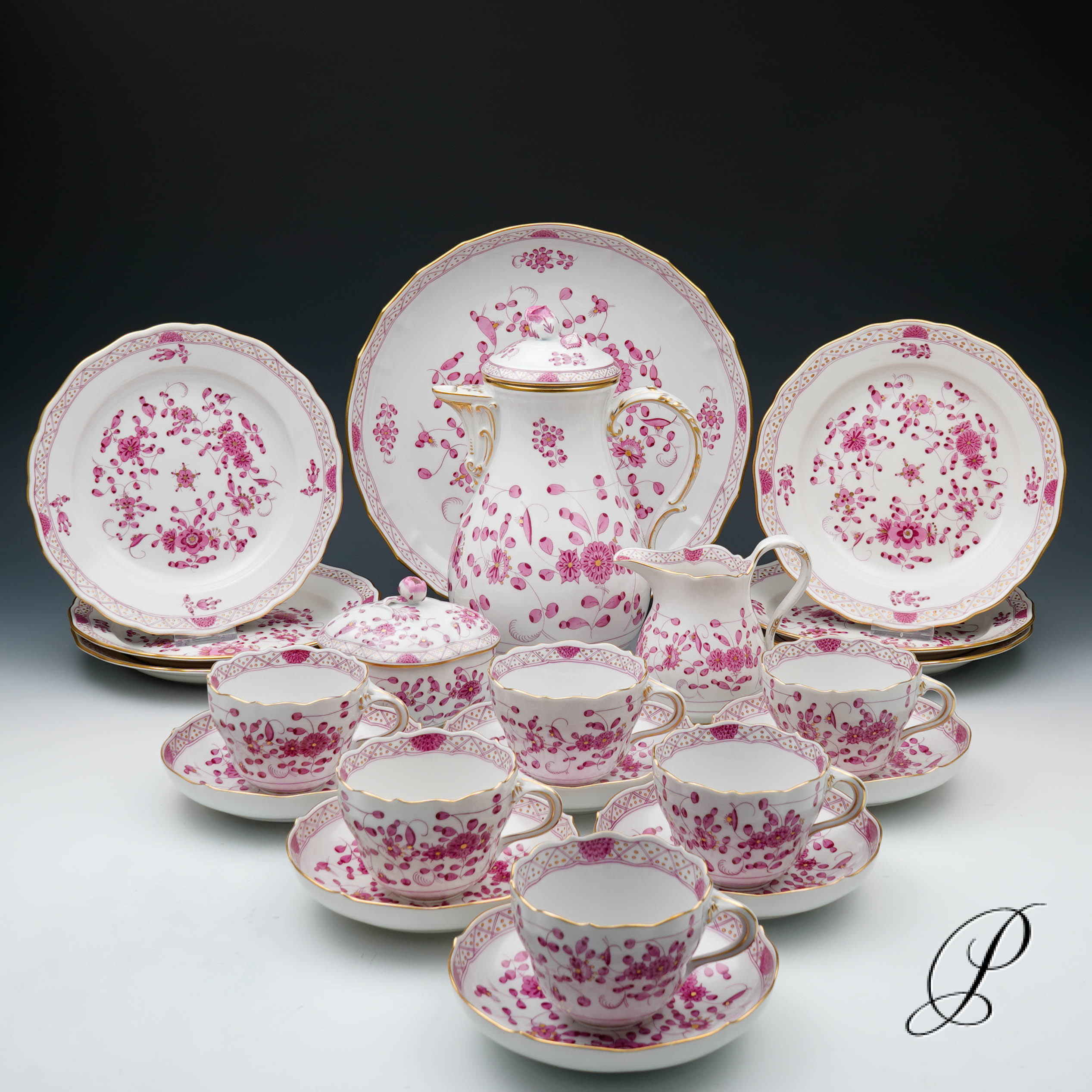 Kaffeeservice Meissen 1.Wahl reiche Indische Malerei purpur