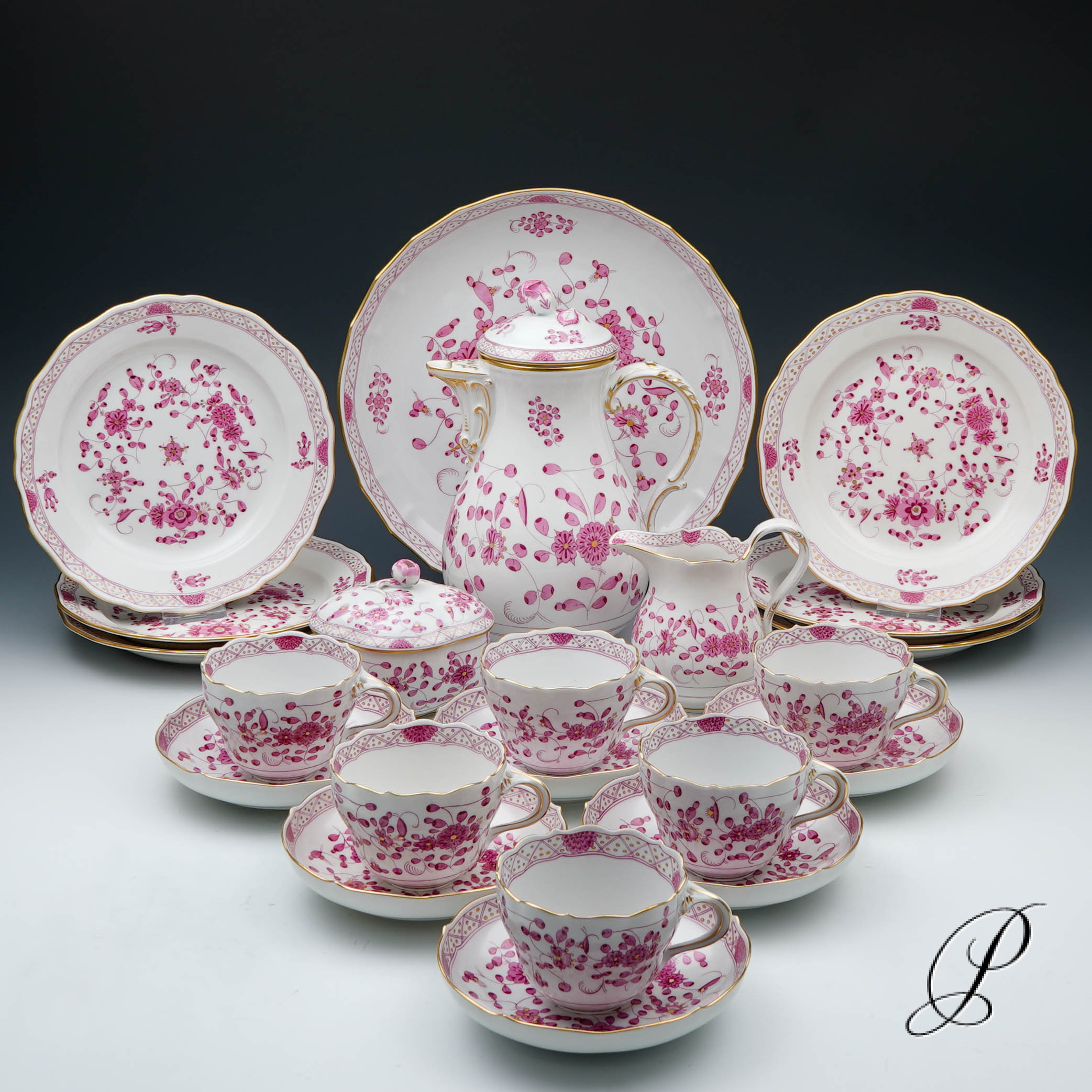 Kaffeeservice Meissen 1.Wahl reiche Indische Malerei purpur – Bild 3