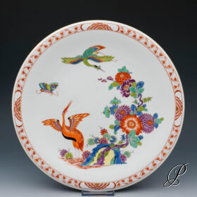 großer Wandteller Meissen mit alter Indischer Blumen und Kranichmalerei