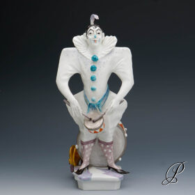 Figur Meissen 1.Wahl Clown mit Trommel - Persiflage auf Volkmar Bretschneider