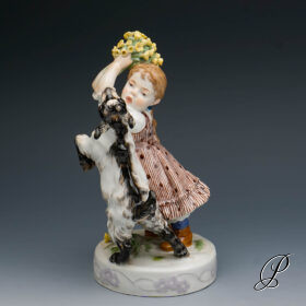 Jugendstil Figur Meissen 1.Wahl von Erich Hösel "Mädchen mit Ziege"