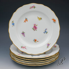 Meissen 6 Speiseteller Pfeiferzeit um 1924 im Dekor Streublume