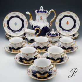 Meissen Prunk - Kaffeeservice B-Form Kobaltblau mit Streublume