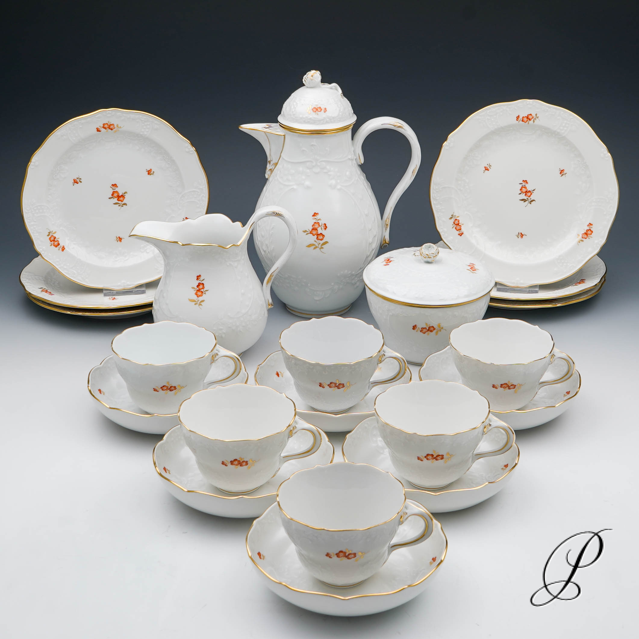 Meissen Kaffeeservice im Dekor "Blumenzweige Eisenrot und Goldgräser"