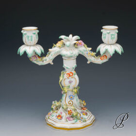 Meissen 2 flammiger Kerzenständer - Leuchter 1.Wahl mit Blumenbuketts