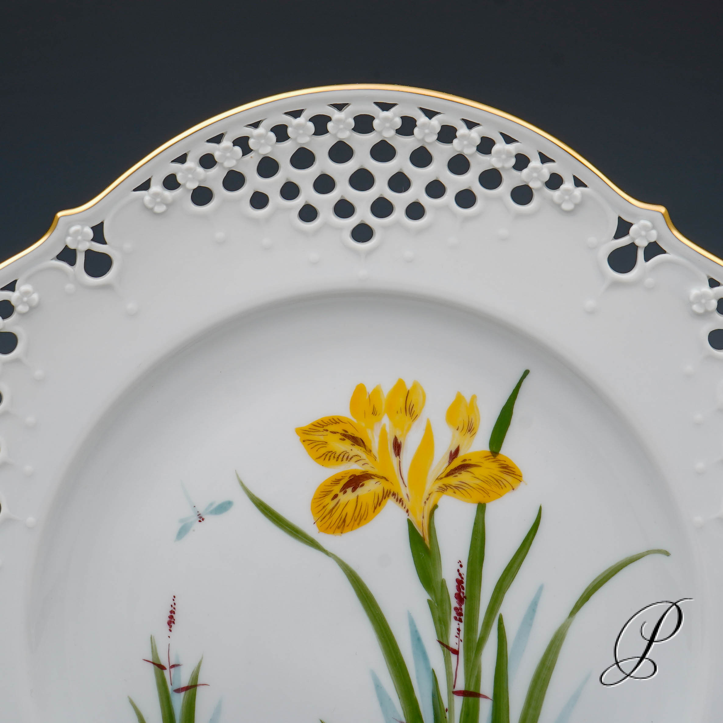 Meissen Durchbruchteller "gelbe Iris" von Prof. Heinz Werner – Bild 4