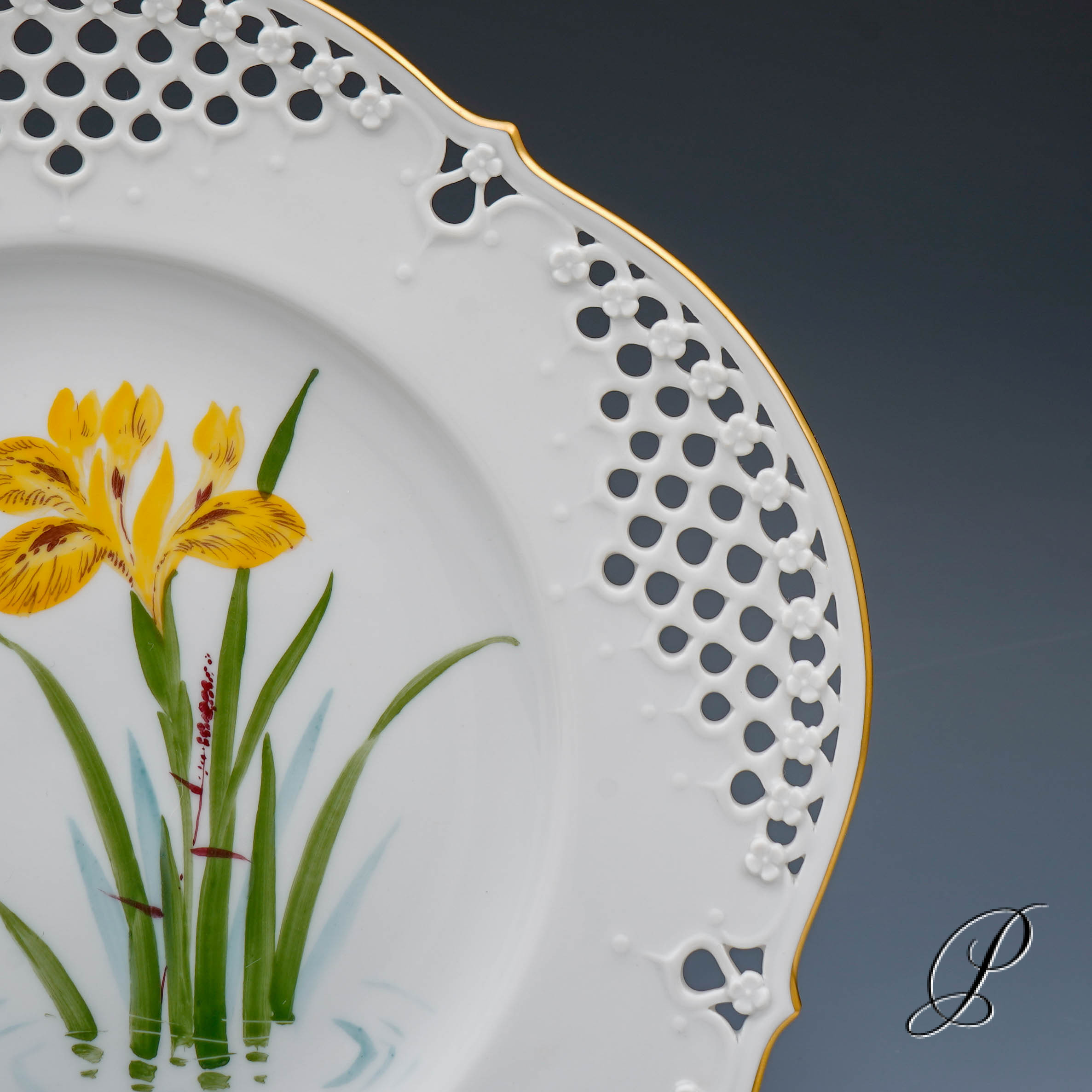 Meissen Durchbruchteller "gelbe Iris" von Prof. Heinz Werner – Bild 5