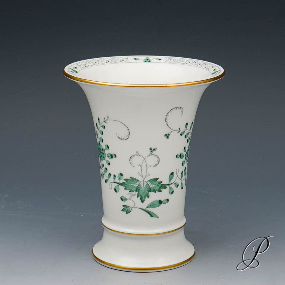 Vase Meissen 1.Wahl im Dekor Indische Malerei2 grün mit Kante