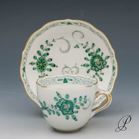 Mokkagedeck Meissen 1.Wahl im Dekor Indische Malerei grün