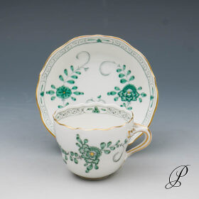 Mokkagedeck Meissen 1.Wahl im Dekor Indische Malerei grün