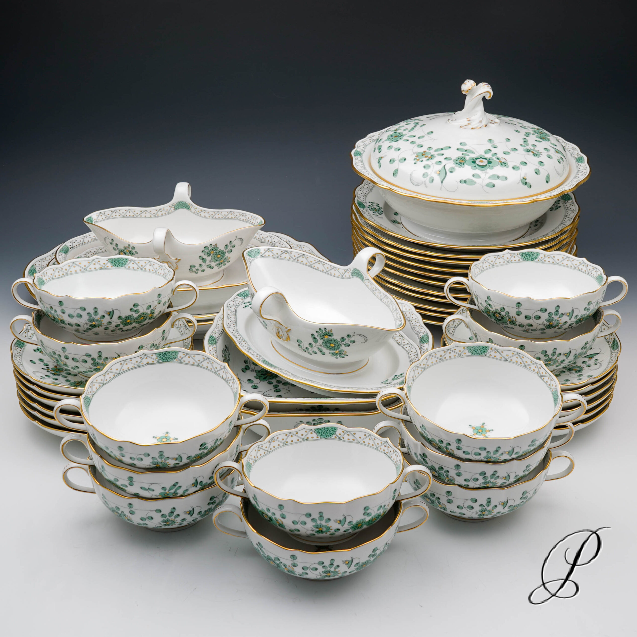 Speiseservice Meissen für im Dekor Reiche Indische Malerei grün