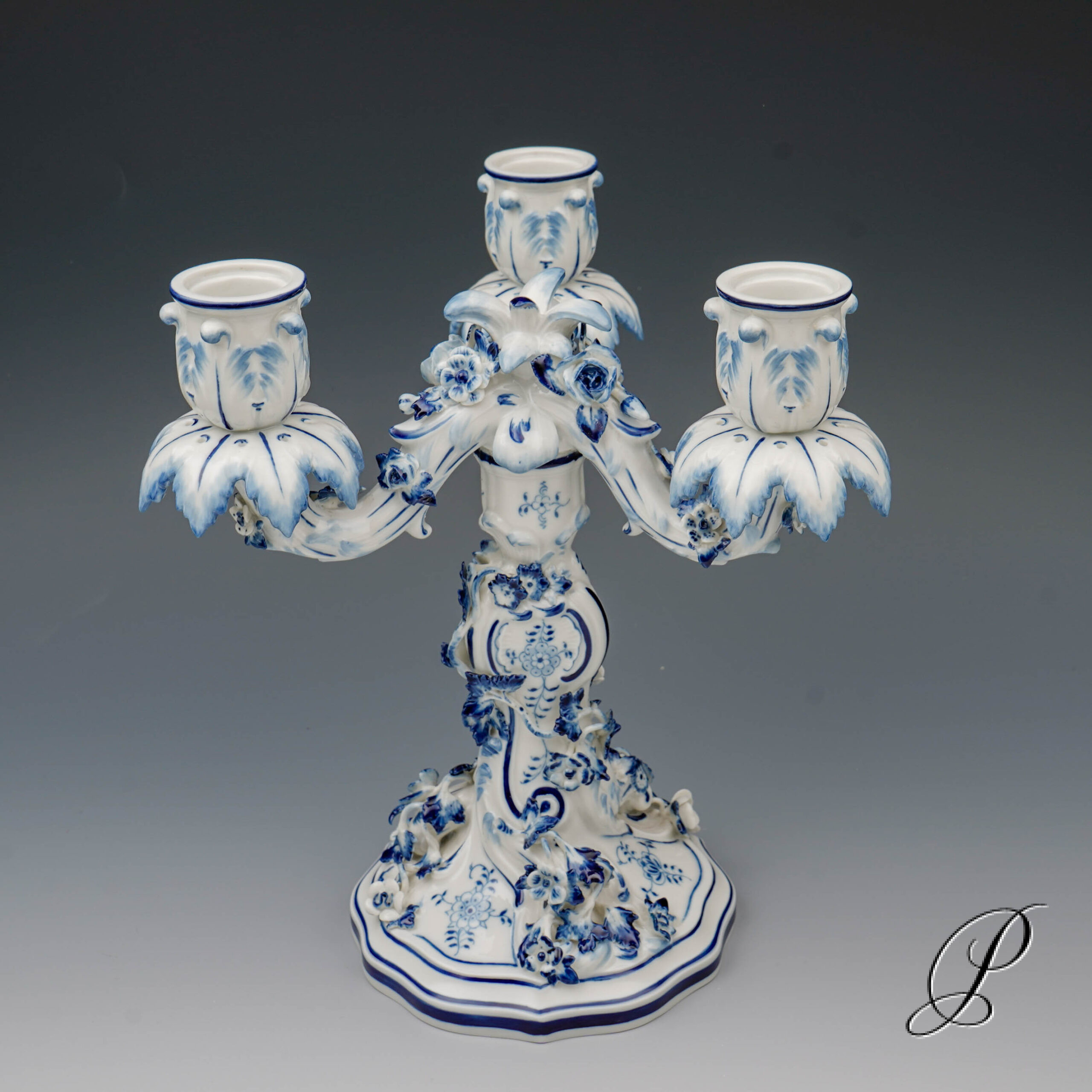 3 flammiger Kerzenständer - Leuchter Meissen 1.Wahl / Zwiebelmuster – Bild 8