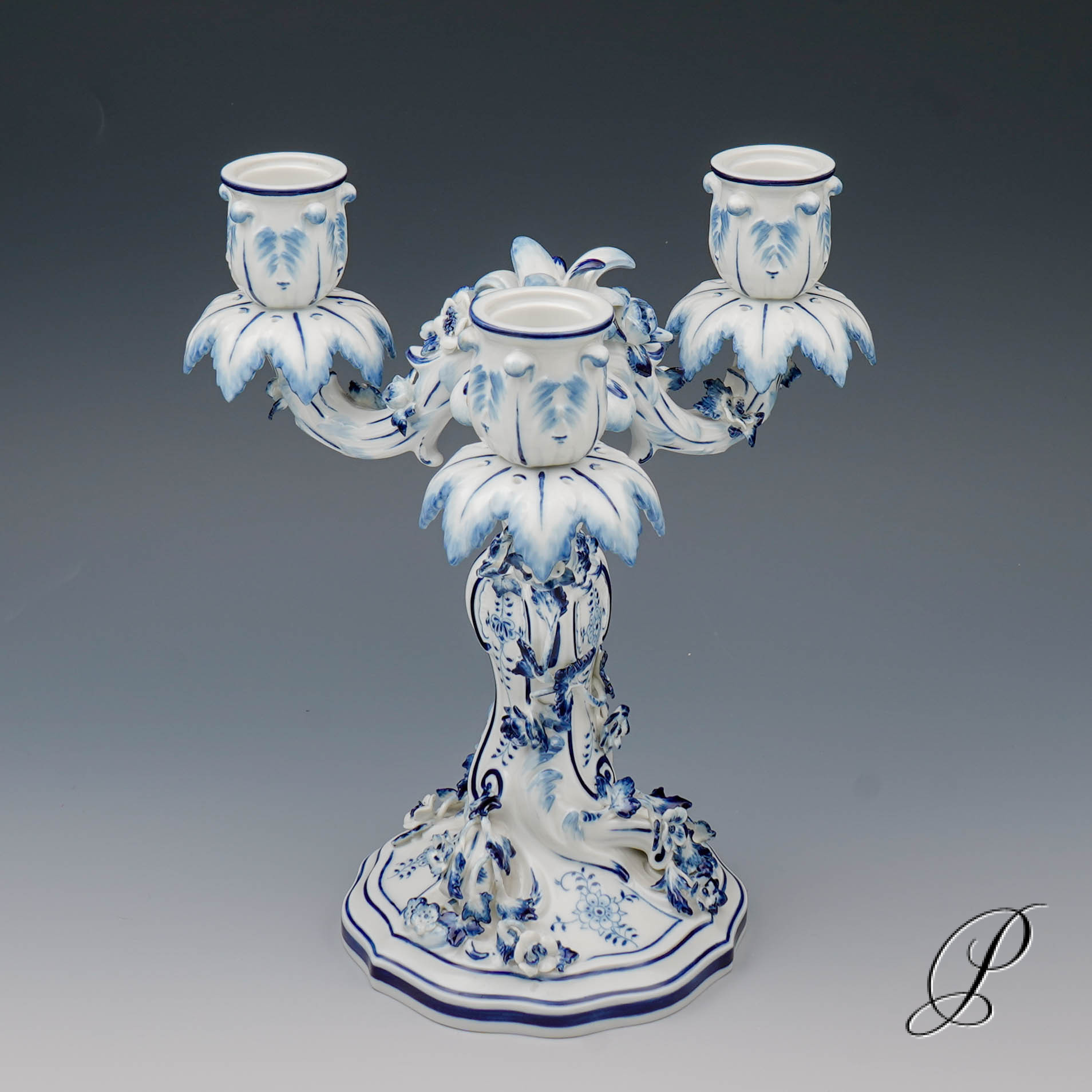 3 flammiger Kerzenständer - Leuchter Meissen 1.Wahl / Zwiebelmuster – Bild 11