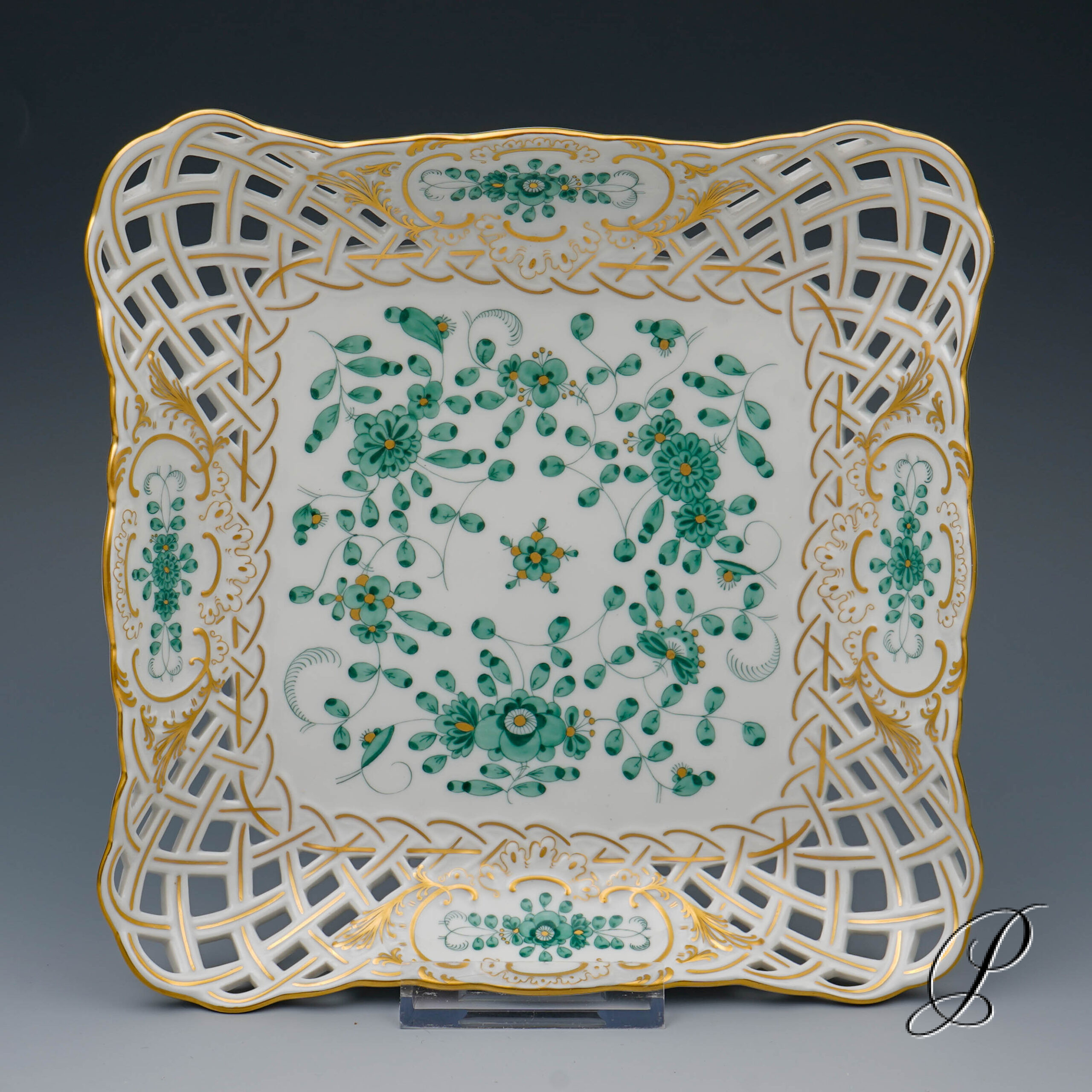 Durchbruchschale Meissen 1.Wahl reiche Indische Malerei grün NP# 1480,- EUR – Bild 2