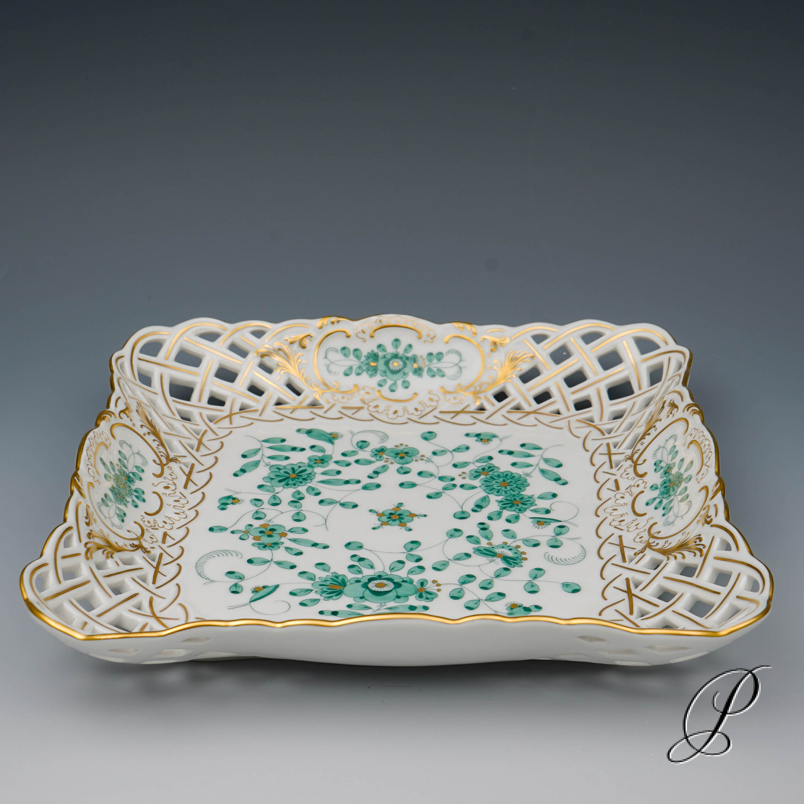 Durchbruchschale Meissen 1.Wahl reiche Indische Malerei grün NP# 1480,- EUR