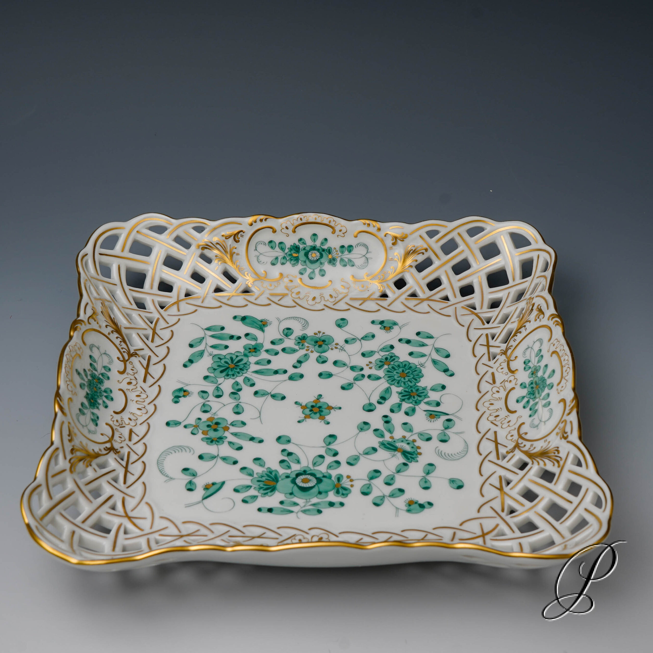 Durchbruchschale Meissen 1.Wahl reiche Indische Malerei grün NP# 1480,- EUR – Bild 5