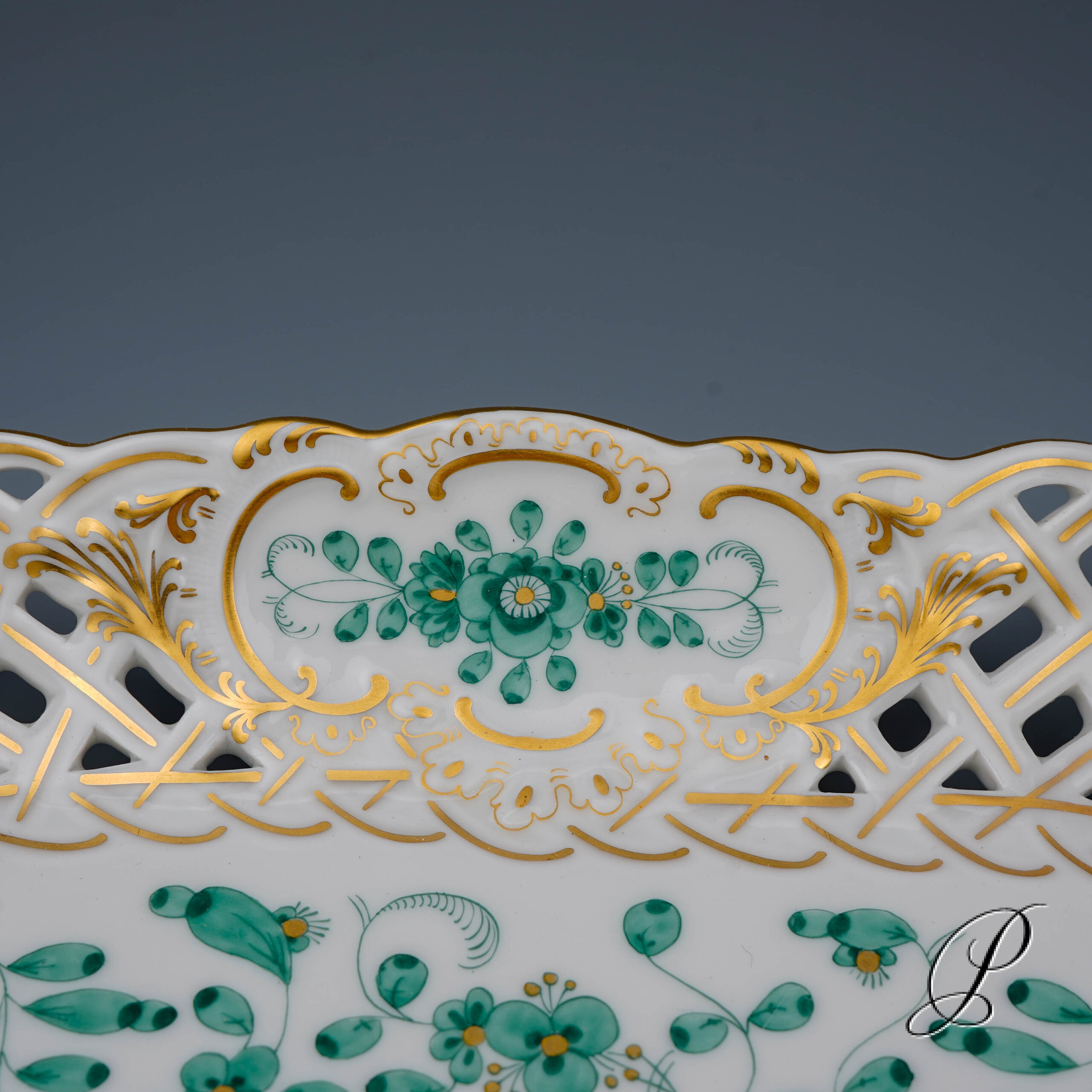 Durchbruchschale Meissen 1.Wahl reiche Indische Malerei grün NP# 1480,- EUR – Bild 6