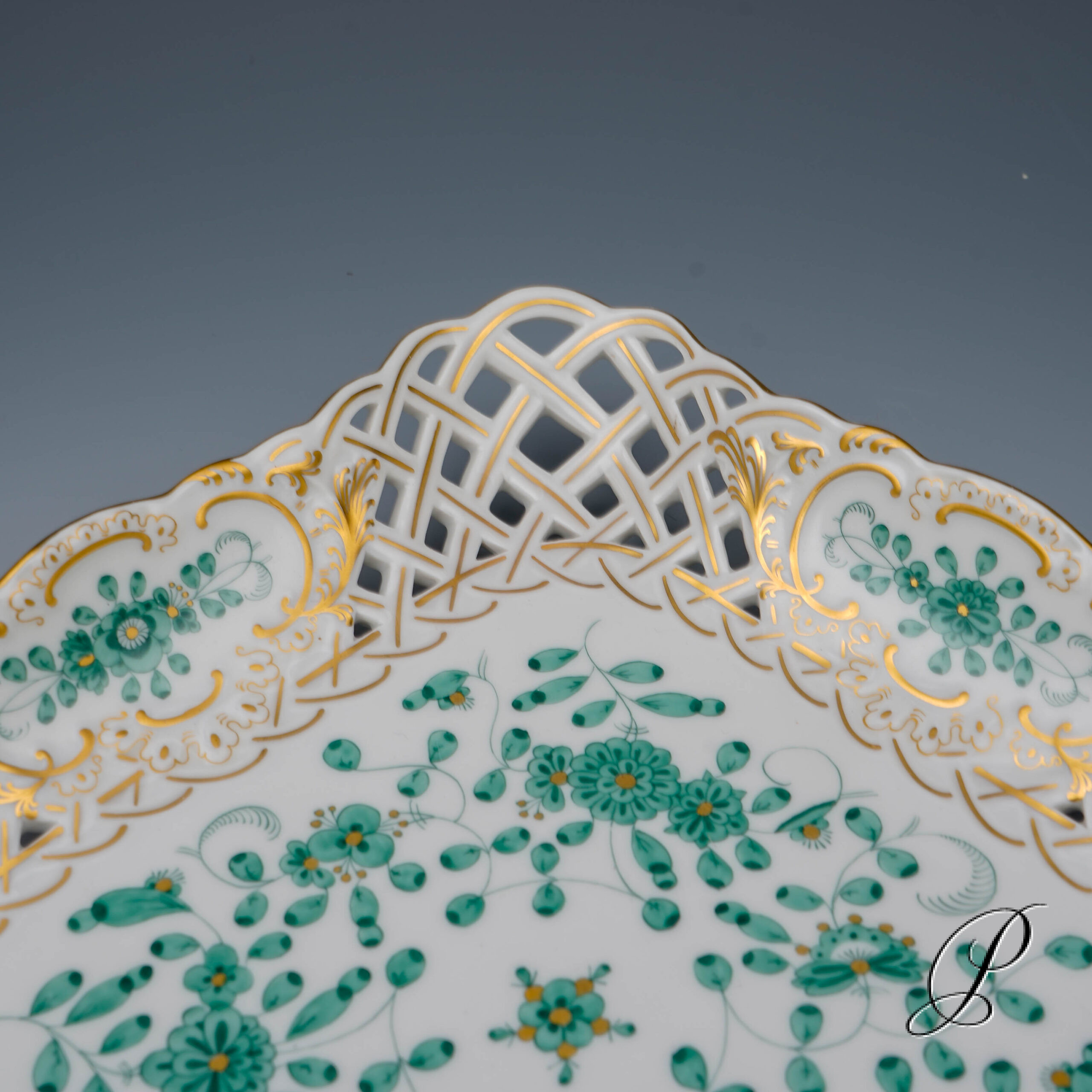 Durchbruchschale Meissen 1.Wahl reiche Indische Malerei grün NP# 1480,- EUR – Bild 7