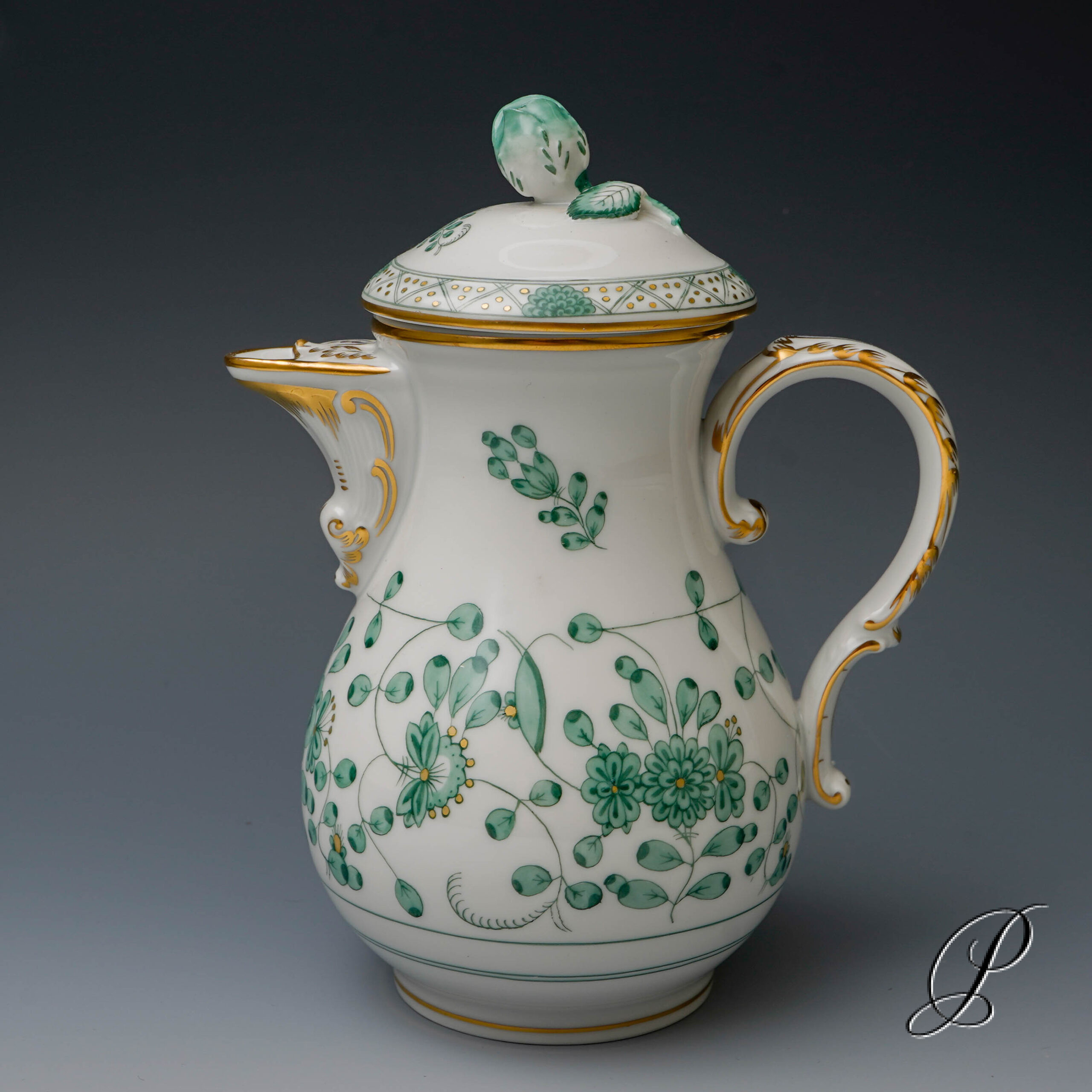 Mokkakanne Meissen 1.Wahl "reiche Indische Malerei grün"