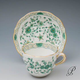 Meissen Mokkagedeck 1.Wahl Reiche Indische Malerei grün