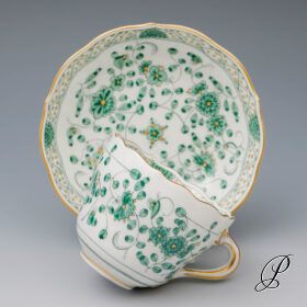 Meissen Mokkagedeck 1.Wahl Reiche Indische Malerei grün NP# 625,- EUR
