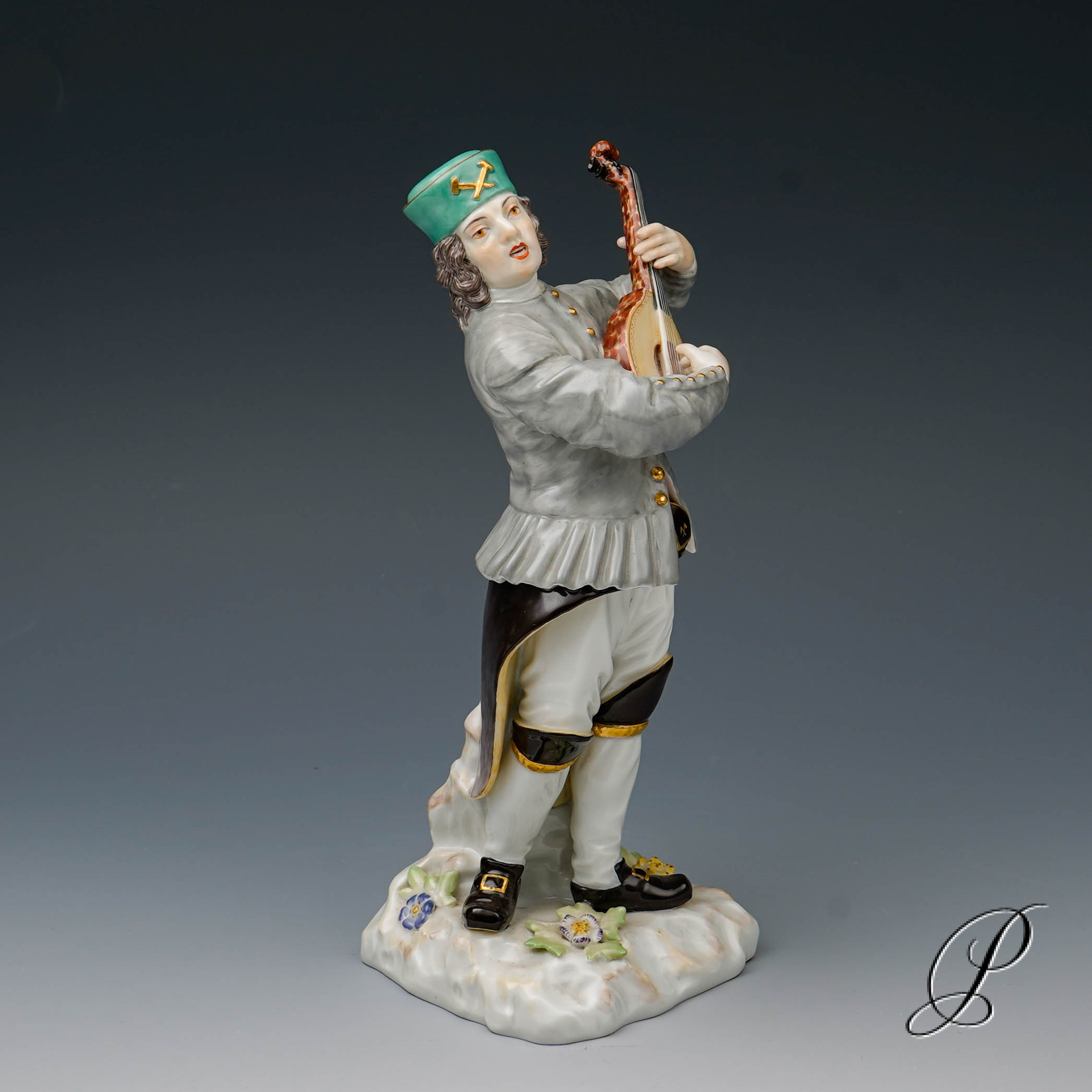 Meissen Figur Bergmann mit Laute