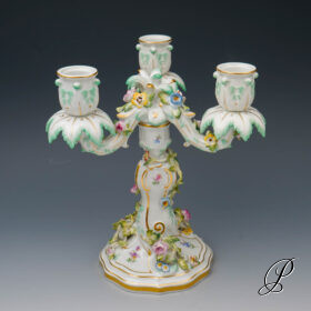Meissen 3 flammiger Kerzenständer - Leuchter 1.Wahl mit Blumenmalerei