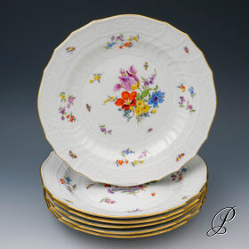 6 Speiseteller Meissen 1.Wahl Neubrandenstein Blumenbukett mit Insektenmalerei