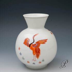 bauchige Vase Meissen mit alter Indische Blumen und Kranichmalerei