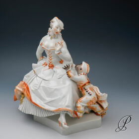 große Figurengruppe Meissen von Paul Scheurich die Dame mit Mohrenknaben