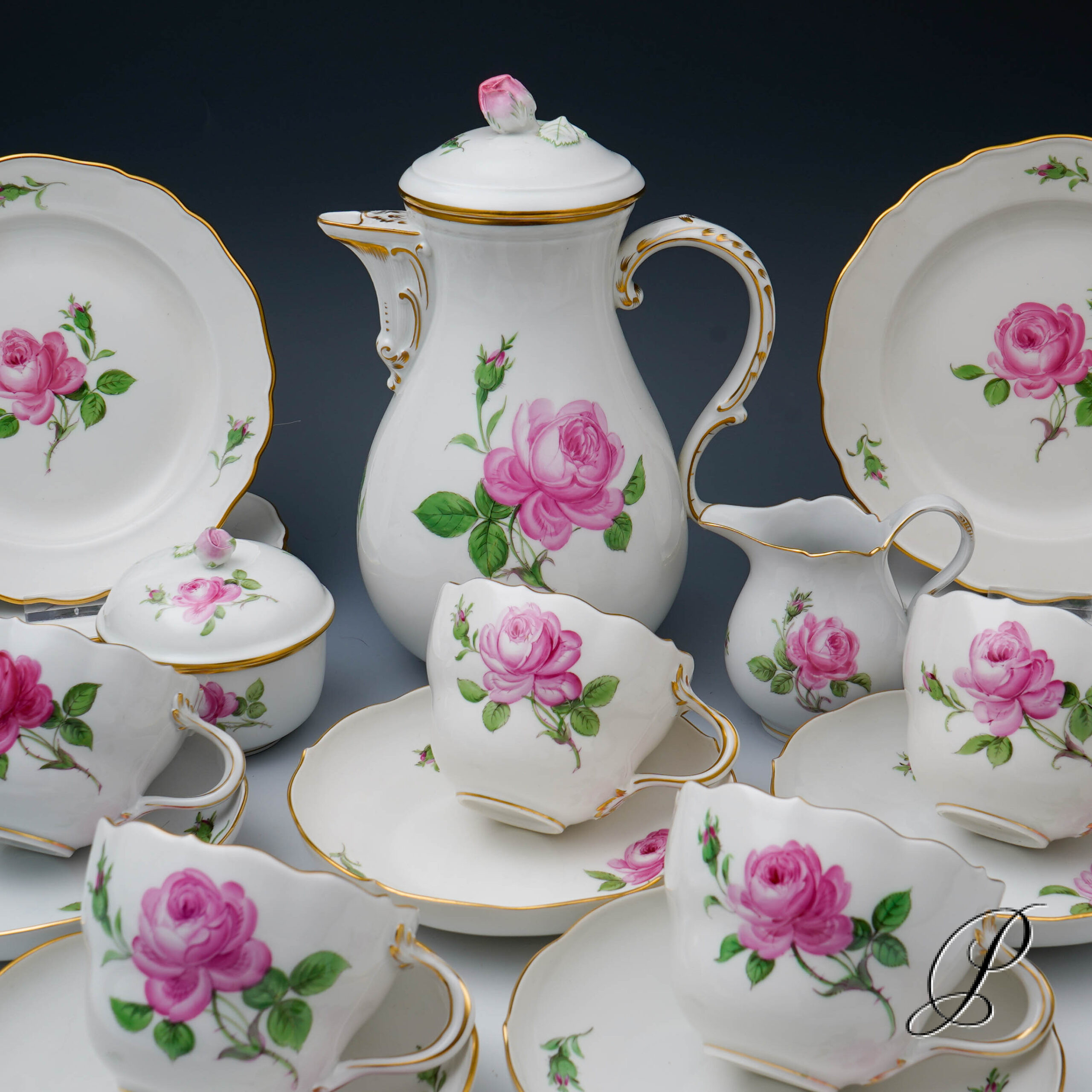 Kaffeeservice Meissen für 6 Personen im Dekor Rote Rose