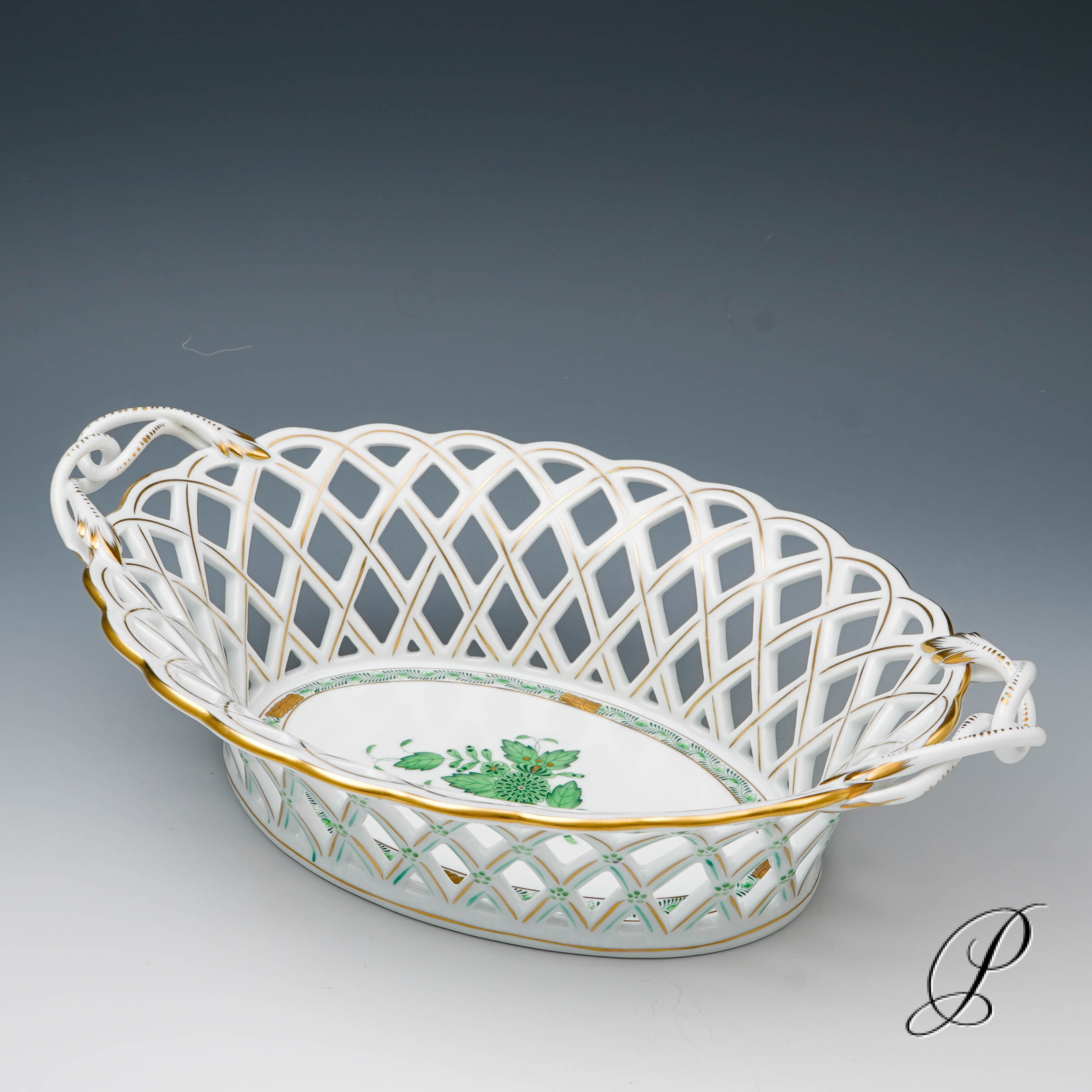 selten!!! großer Durchbruchkorb Herend im Dekor Apponyi grün
