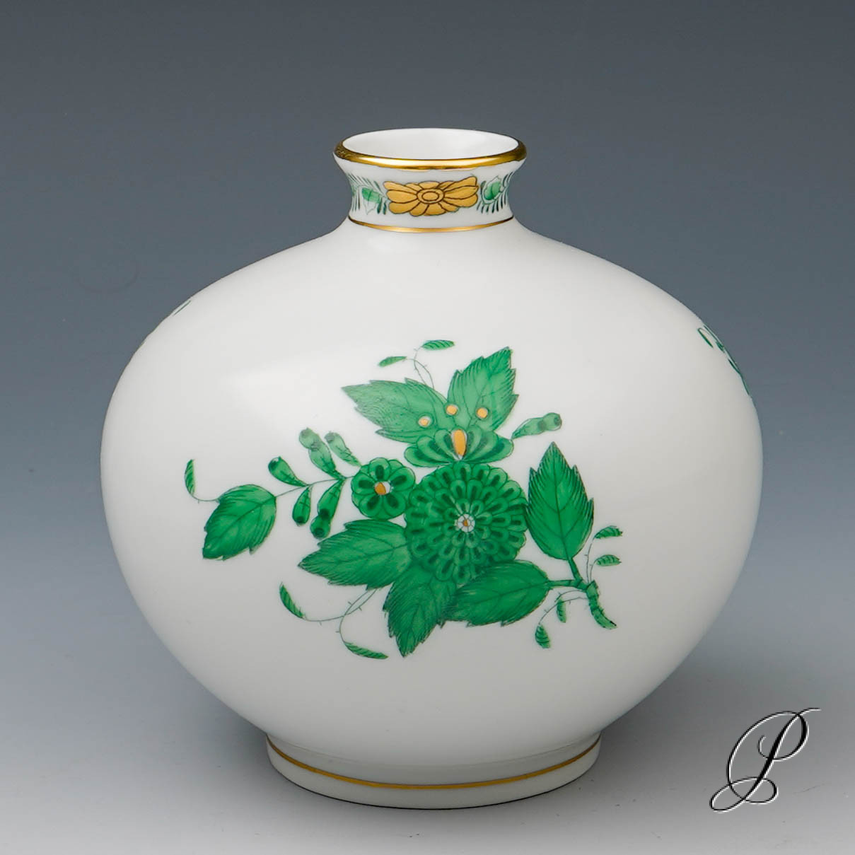 bauchige Vase Herend im Dekor Apponyi grün