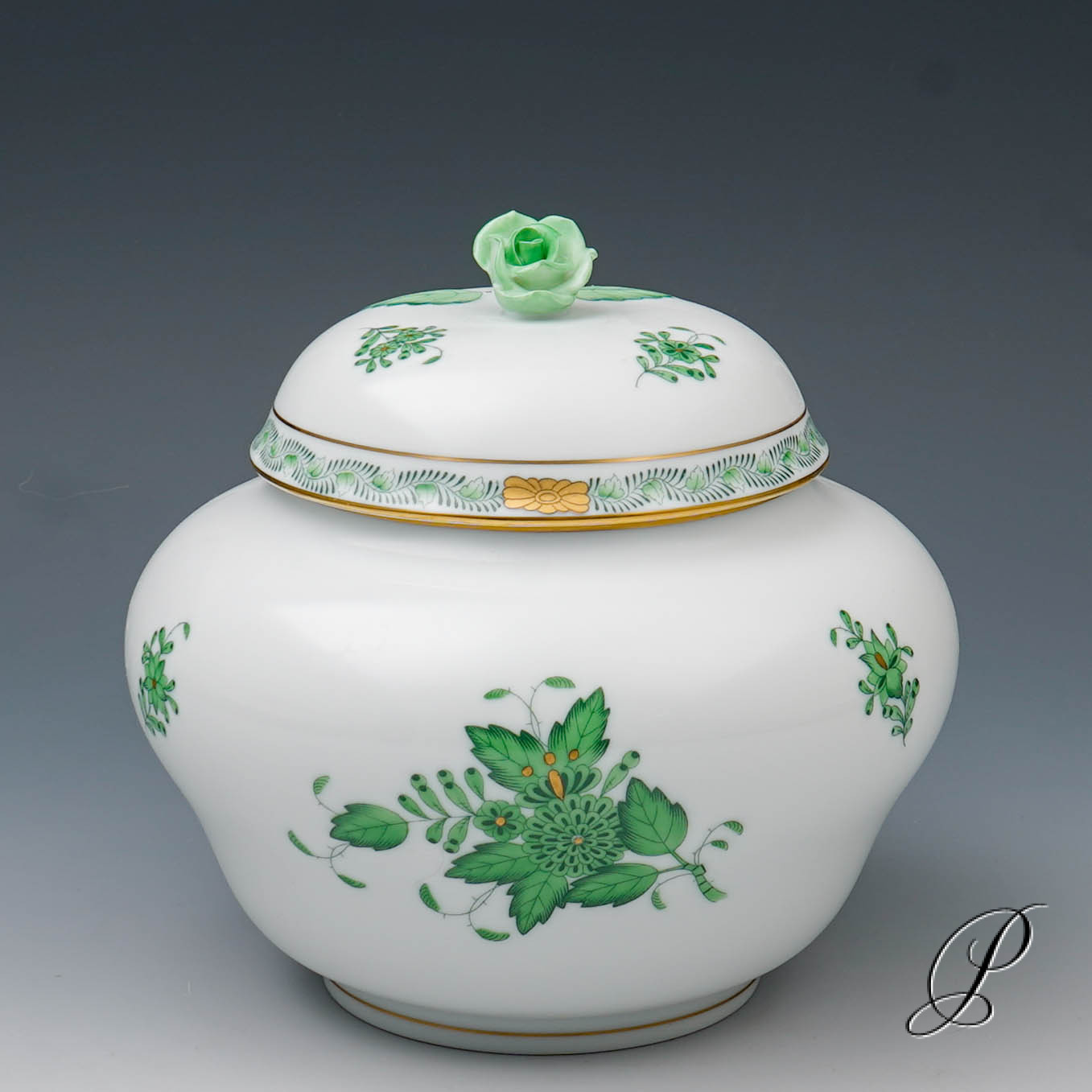 große Dose Herend in Herzform Apponyi grün