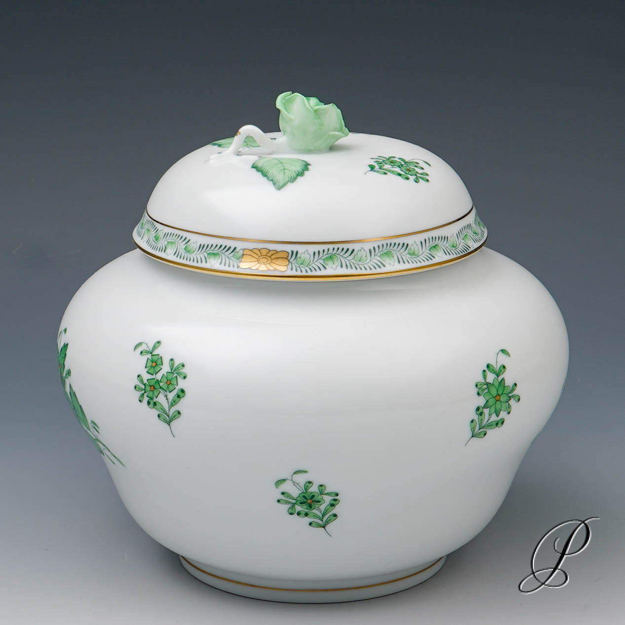 große Dose Herend in Herzform Apponyi grün – Bild 4