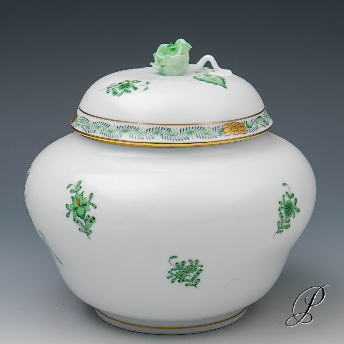 große Dose Herend in Herzform Apponyi grün – Bild 6