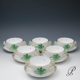 Herend 6 Suppengedecke im Dekor Apponyi grün