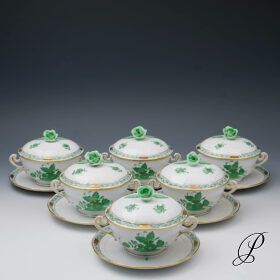 6 Suppengedecke Herend Apponyi grün