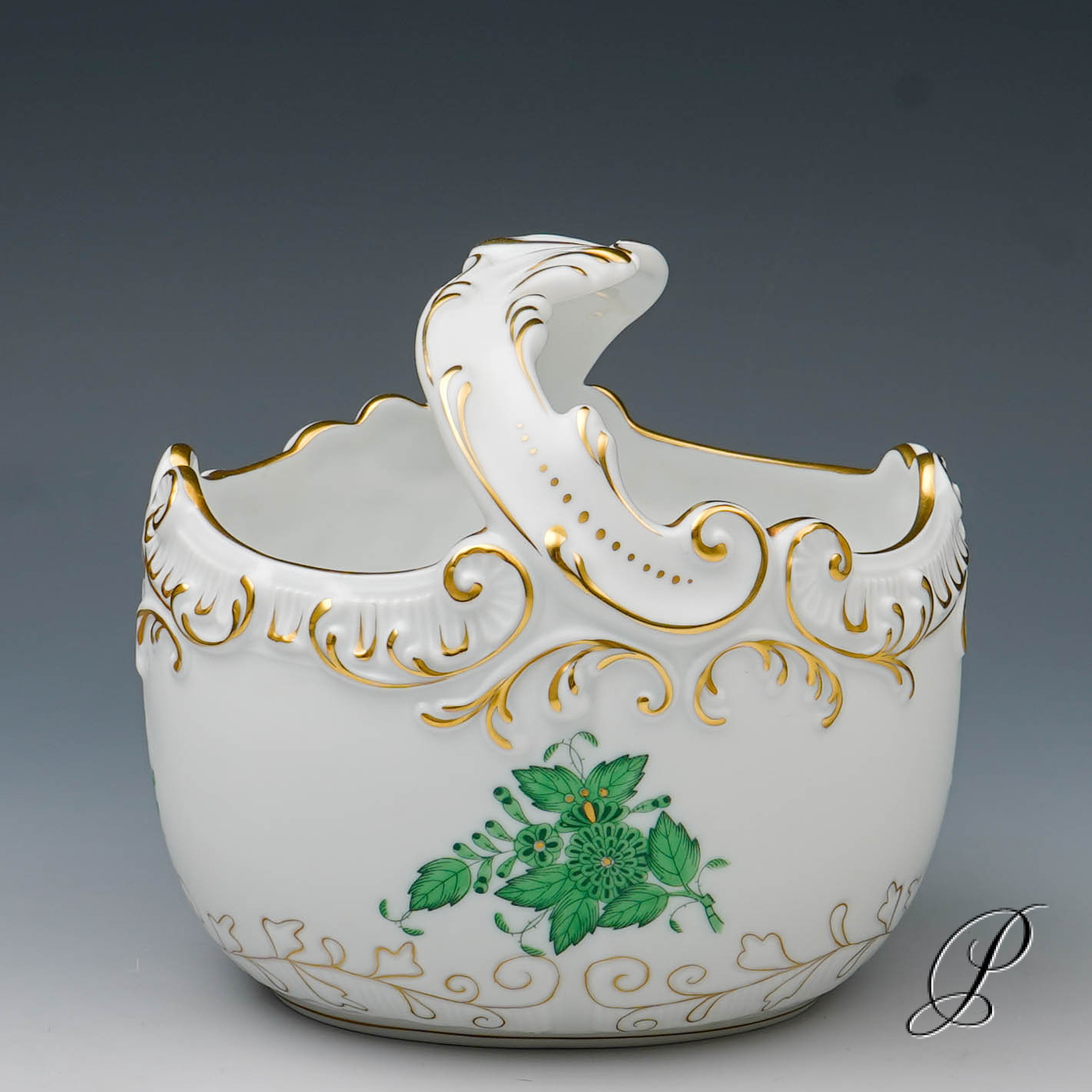 Henkelkorb Herend im Dekor Apponyi grün