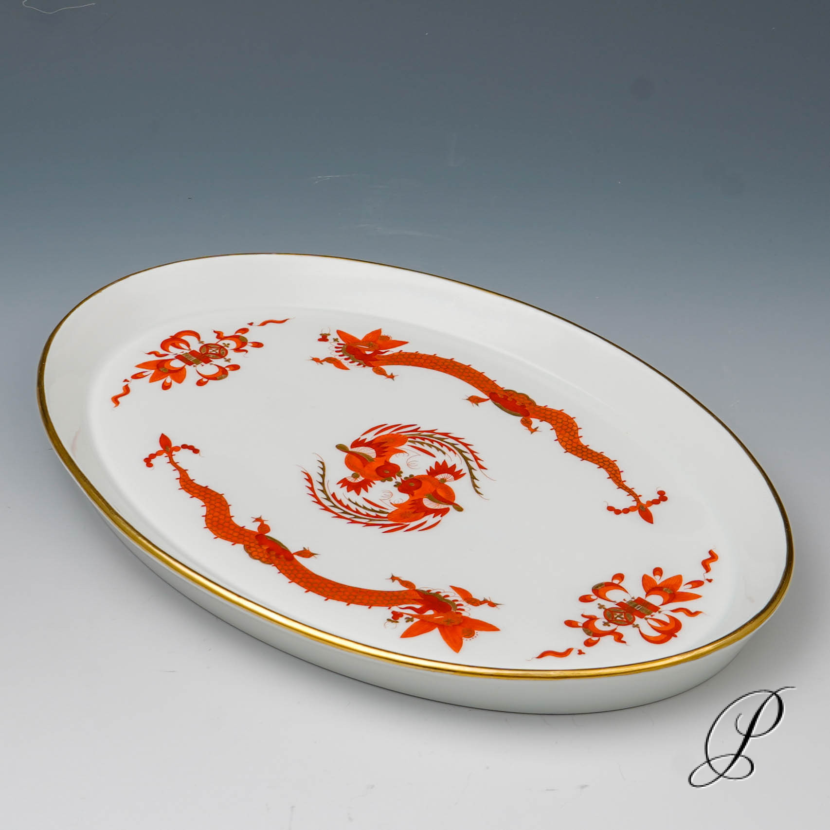 Tablett Meissen 1.Wahl reicher Drache rot und goldschattiert – Bild 3