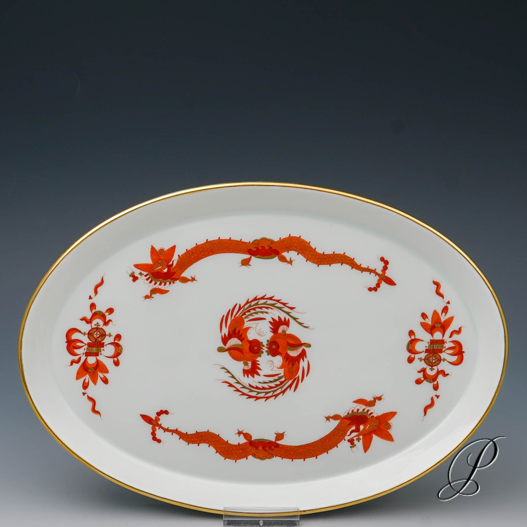 Tablett Meissen 1.Wahl reicher Drache rot und goldschattiert – Bild 4