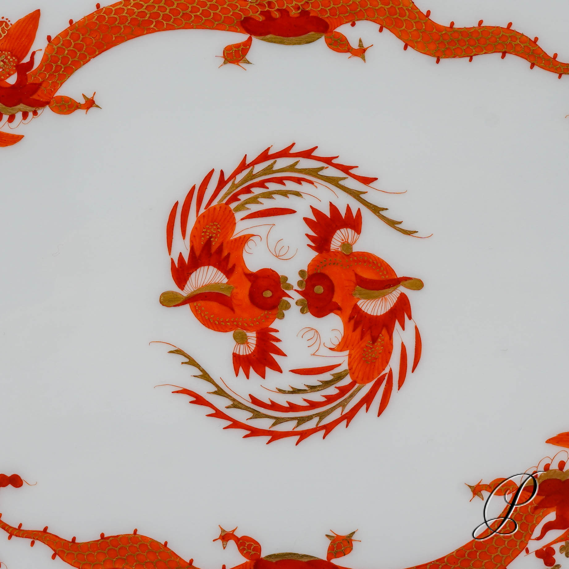 Tablett Meissen 1.Wahl reicher Drache rot und goldschattiert – Bild 5